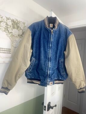 Carhartt Denim Bomber Jacket with Tan Sleeves